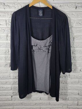 Faded Glory Womens 3X Plus Size Black Striped Twofer Top Ruffle Camisole BLA175E